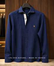 Chemise 100% lin naturel bleu roi et blanc - Made in France (L & XL en stock)