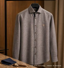 Chemise 100% lin naturel châtaigne et bleu roi - Made in France (L en stock uniquement)