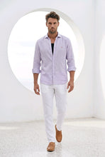 Chemise 100% lin naturel parme et blanc - Made in France (L-XL-XXL)