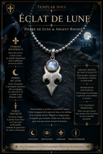 Collier & pendentif "Lame Sacrée" en argent avec pierre de lune arc-en-ciel  - NEW