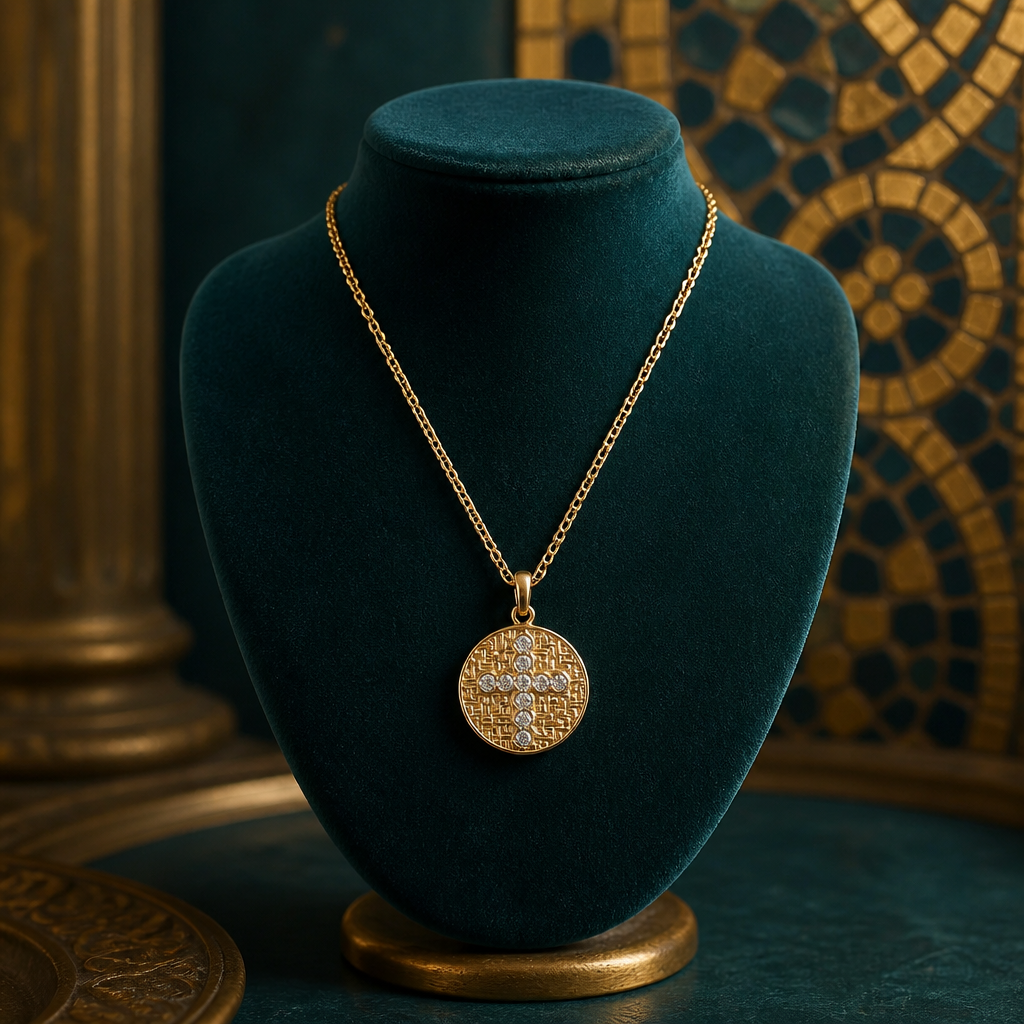 Médaillon Byzantin - Vermeil & croix en zircons naturels