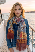 Echarpe  "Miss Terre" imprimée lin & coton 100% naturelle - Gamme Luxe - Made in Italy - NEW