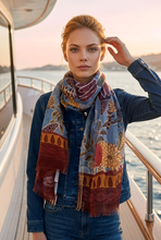 Echarpe  "Miss Terre" imprimée lin & coton 100% naturelle - Gamme Luxe - Made in Italy - NEW