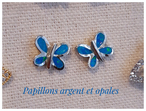 Boucles d'oreilles papillons en argent & véritables opales bleues / Made in Malta - NEW 2023-2024