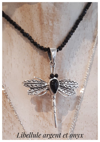 Pendentif Libellule en argent 925 travaillé & onyx - Réassort 2026