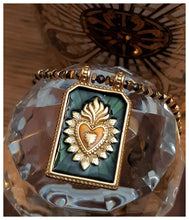 Collection Sacré Cœur / Cœur de Jésus - Collier inox doré, émail & cordage