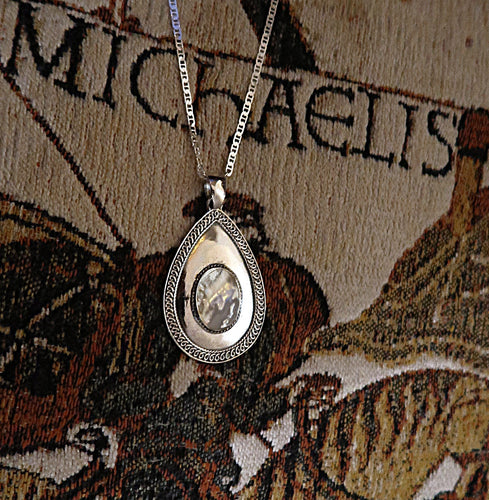 Pendentif médiéval en argent 925 et nacre naturelle - NEW