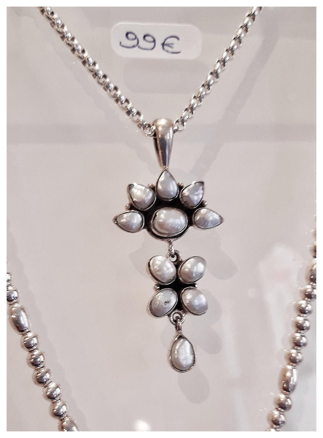 Pendentif Belle Epoque en argent avec perles naturelles - NEW / pièce unique