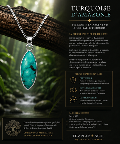 Pendentif en argent et véritable turquoise d'Amazonie - NEW