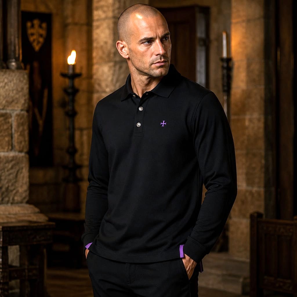 Polo Templar Soul - Noir et Orchidée - Made in Portugal