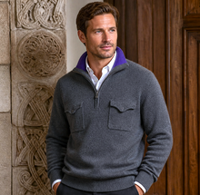 Pull Templar Soul - Col Camionneur Gris & Violet - Mérinos & Cachemire