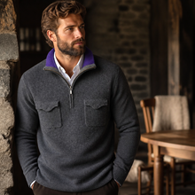 Pull Templar Soul - Col Camionneur Gris & Violet - Mérinos & Cachemire