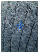 Pull col roulé bleu denim avec Fleur de Lys bleu vif brodée - Made in Italy - NEW