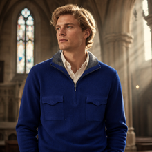 Pull Templar Soul - Col Camionneur Bleu Roi & Gris - Mérinos & Cachemire