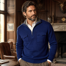 Pull Templar Soul - Col Camionneur Bleu Roi & Gris - Mérinos & Cachemire