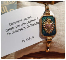 Collection Sacré Cœur / Coeur de Jésus - Bracelet inox doré, émail & cordage