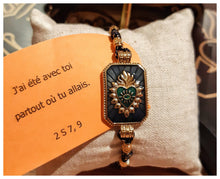 Collection Sacré Cœur / Coeur de Jésus - Bracelet inox doré, émail & cordage