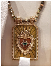 Collection Sacré Cœur / Cœur de Jésus - Collier inox doré, émail & cordage