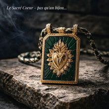 Collection Sacré Cœur / Cœur de Jésus - Collier inox doré, émail & cordage
