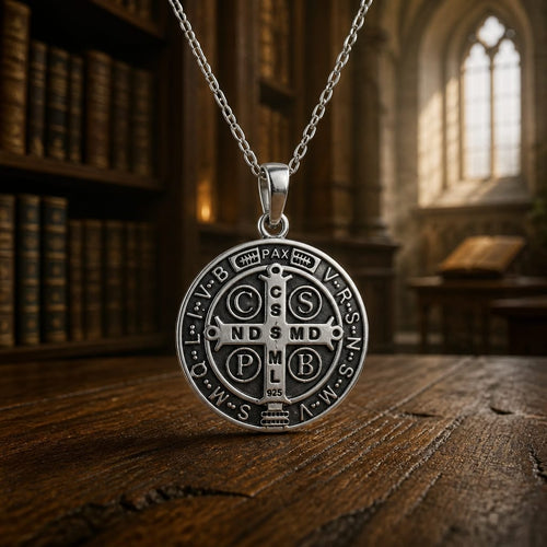 Authentique pendentif Saint-Benoît en argent 925  - Exclusivité