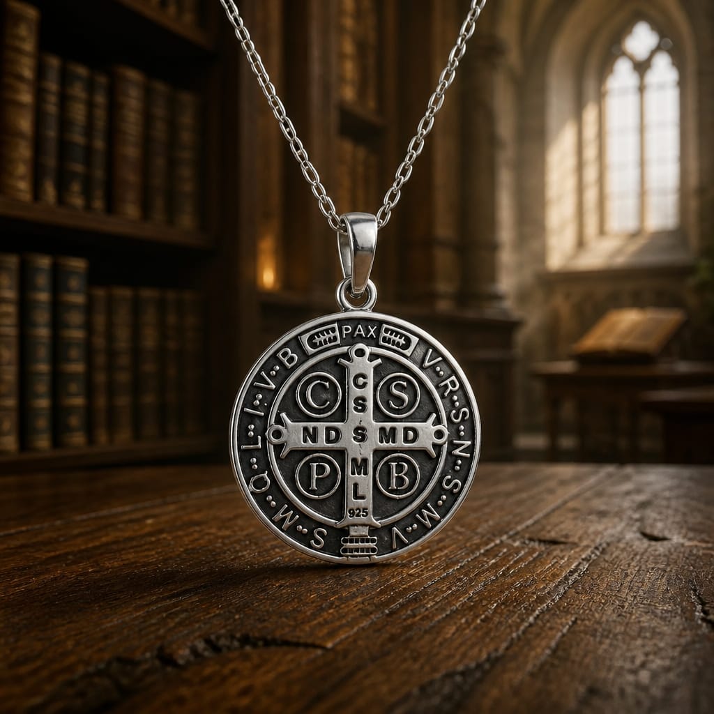 Authentique pendentif Saint-Benoît en argent 925  - Exclusivité