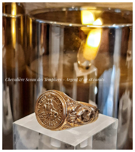 NEW pour Dames! Chevalière Sceau Templier en argent couvert d'or  - sur commande & sur mesure!