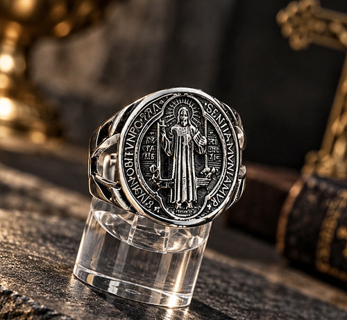 Bague Médaille de Saint Benoît double face - Argent 925