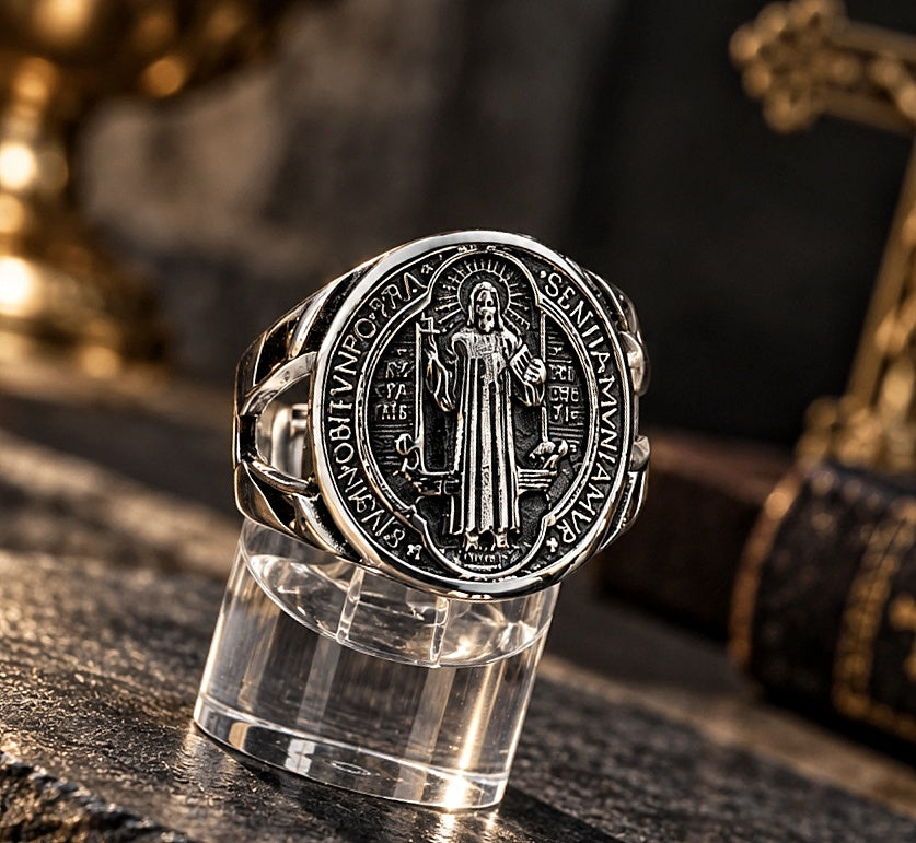 Bague Médaille de Saint Benoît double face - Argent 925