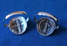 Bague Médaille Saint-Benoît à deux faces en argent 925 - NEW !