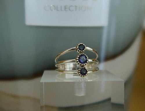 Bague élégante à 3 branches - argent & iolites, pierre des Vikings - NEW