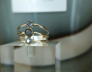 Bague élégante à 3 branches - argent & labradorites lumineuses - NEW