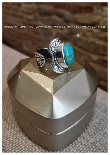 Magnifique bague de collection en argent & turquoise naturelle