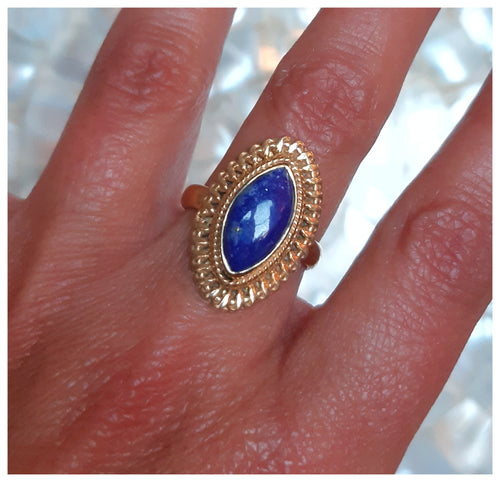 Bague byzantine en vermeil & lapis lazuli - 3 microns d'or fin sur argent 925
