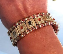 Superbe bracelet florentin en inox doré, pierres & cordage - NEW