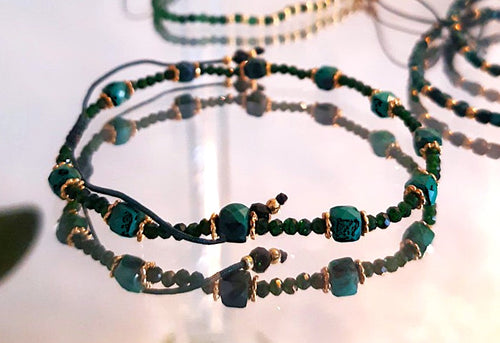 Joli bracelet florentin cordage & véritables malachites - NEW