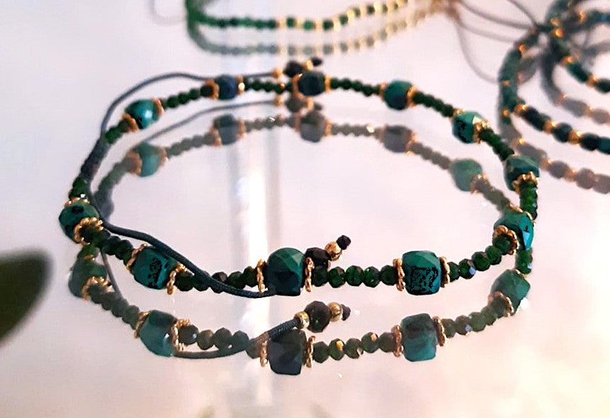 Joli bracelet florentin cordage & véritables malachites - NEW