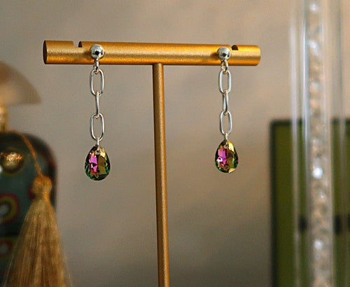 Boucles d'oreilles chaînettes en argent 925 & cristal Swarovski lumineux - NEW