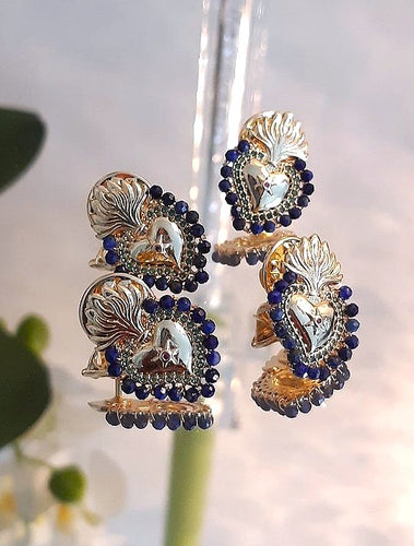 Pin's Sacré Cœur / Cœur de Jésus cerclé de véritables Lapis Lazuli