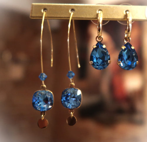 Boucles d'oreilles longues ou courtes avec cristaux Swarovski bleus vifs - NEW 2023