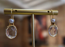 Boucles d'oreilles en vermeil, perle et cristal de roche pur - NEW
