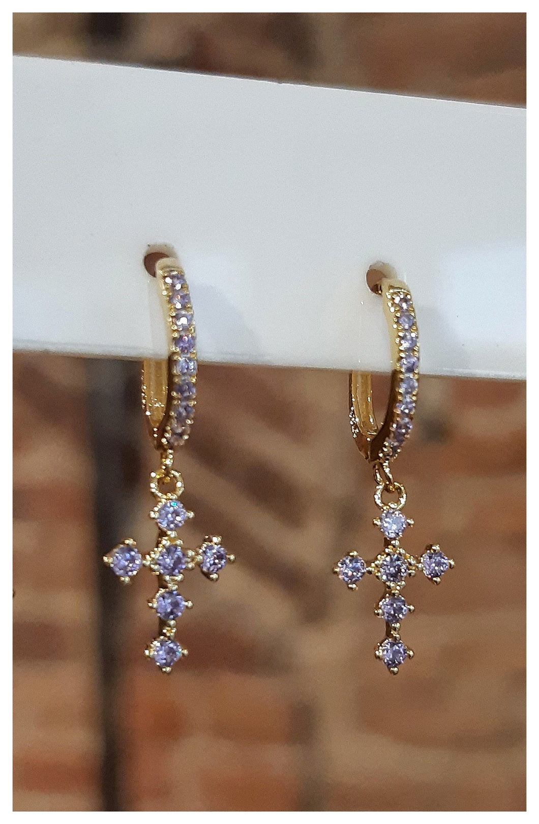 Boucles d'oreilles anneaux dorés avec Croix byzantines en améthystes - NEW 2022