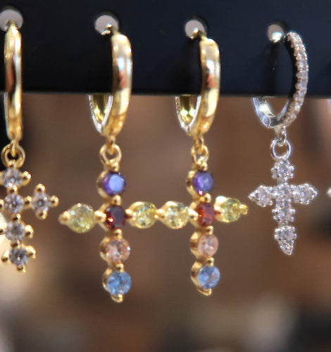 Boucles d'oreilles en vermeil avec croix colorées - New 2023