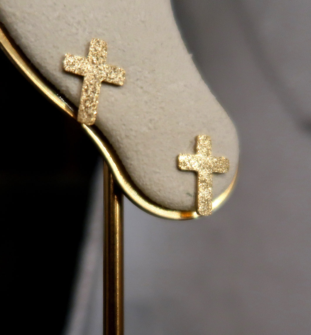 Boucles d'oreilles petites croix dorées / inox aspect brut - NEW