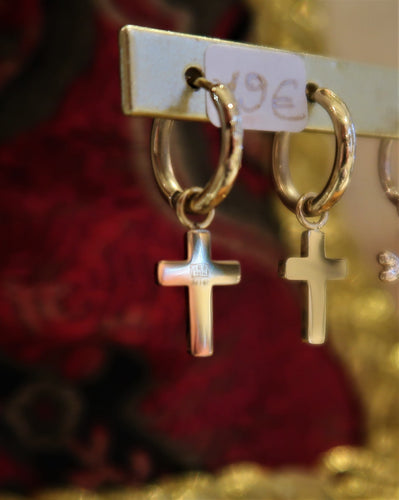 Boucles d'oreilles en inox avec croix argentées ou dorées - un vrai 