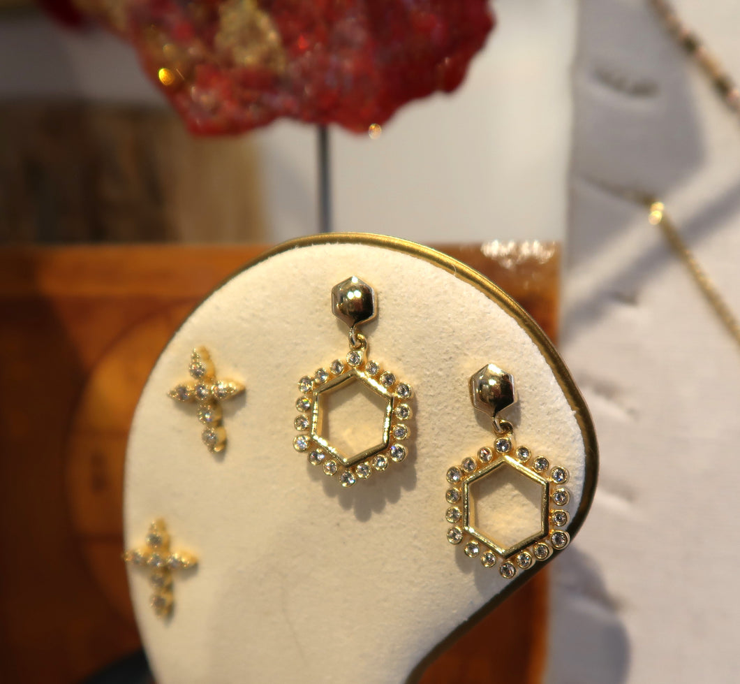 Boucles d'oreilles TRAVELLER - Hexagones dorés avec cristaux Swarovski - NEW
