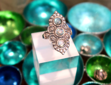 Superbe bague en argent, 3 pierre de lune - Collection Elfique - NEW