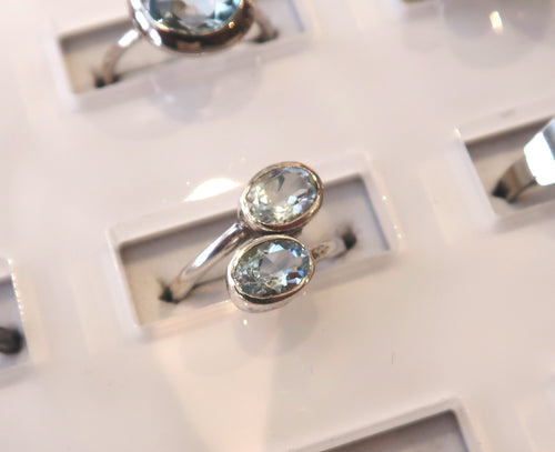 Bague en argent avec double aigue-marine / Aquamarine taillée - NEW 2022