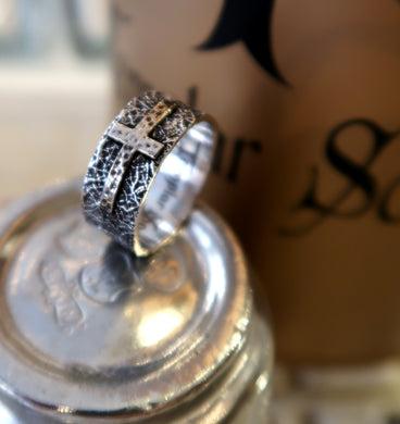 Anneau en argent et cuivre avec croix - Création Templar Soul