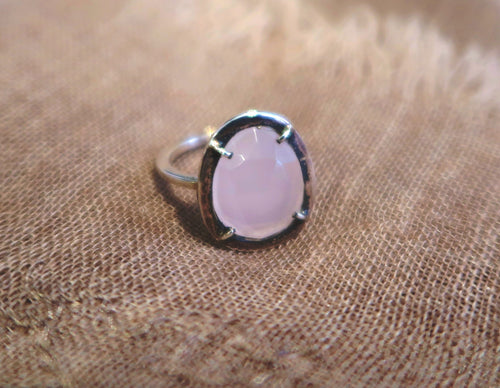 Bague élégante et féminine en argent avec quartz rose tendre - NEW