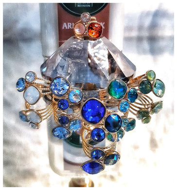 Bague adaptable en inox doré avec cristaux Swarovski bleu intense - Réassort 2026